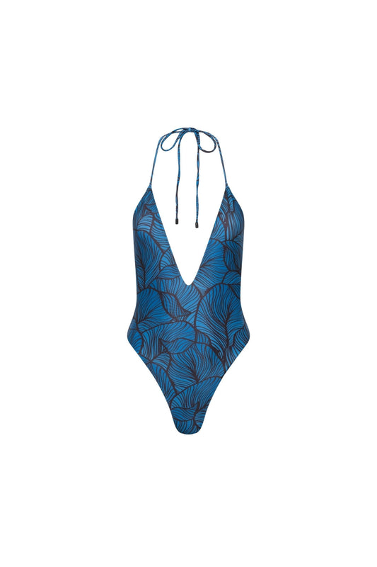 Los Cabos Deep V One Piece Blue Leaf