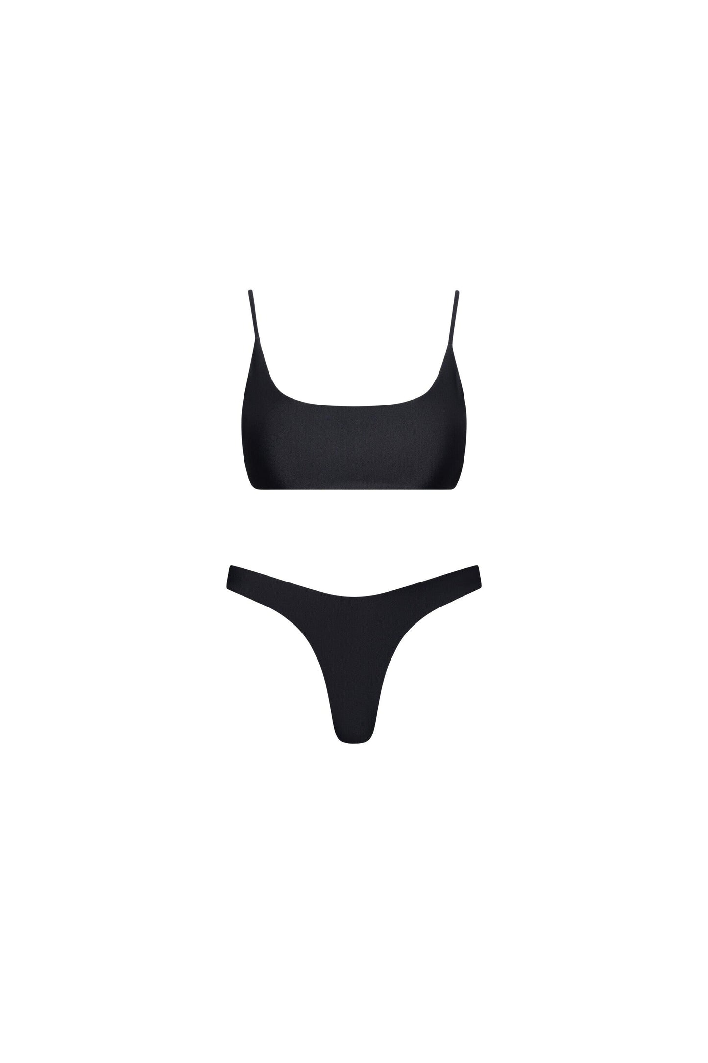 Malibu Bralette String Tie Bikini Set Black