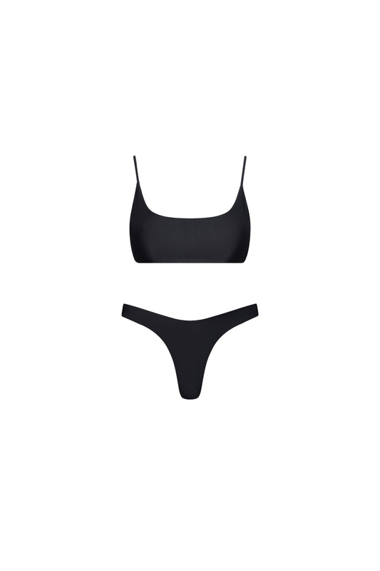 Malibu Bralette String Tie Bikini Set Black