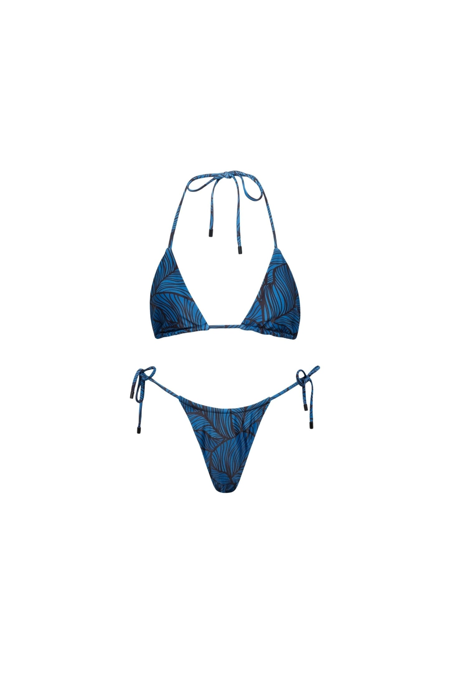 Waikiki Triangle String Bikini Set Blue Leaf